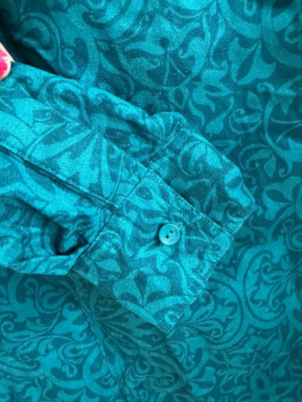 Croft & Barrow Womens Teal Patterned Button-Up Shirt S 100% Polyester Long Sleev - Picture 6 of 6